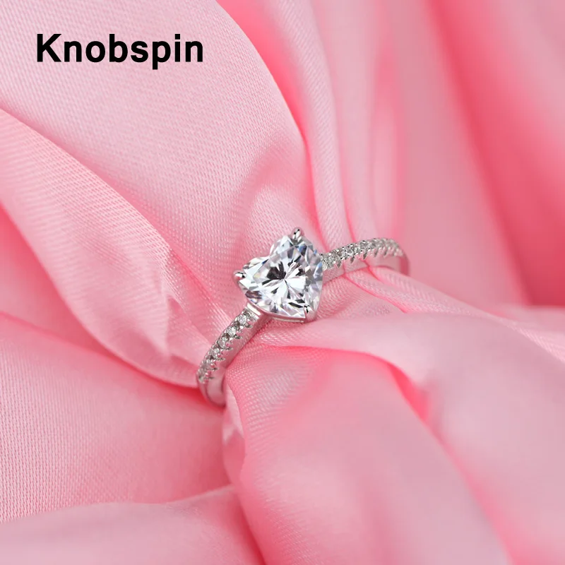 

Knobspin 100% 925 пробы серебро 2021 изысканные маленькие в форме сердца из высокоуглеродистого бриллианта Любимые Подарки для женщин кольца ювелир...