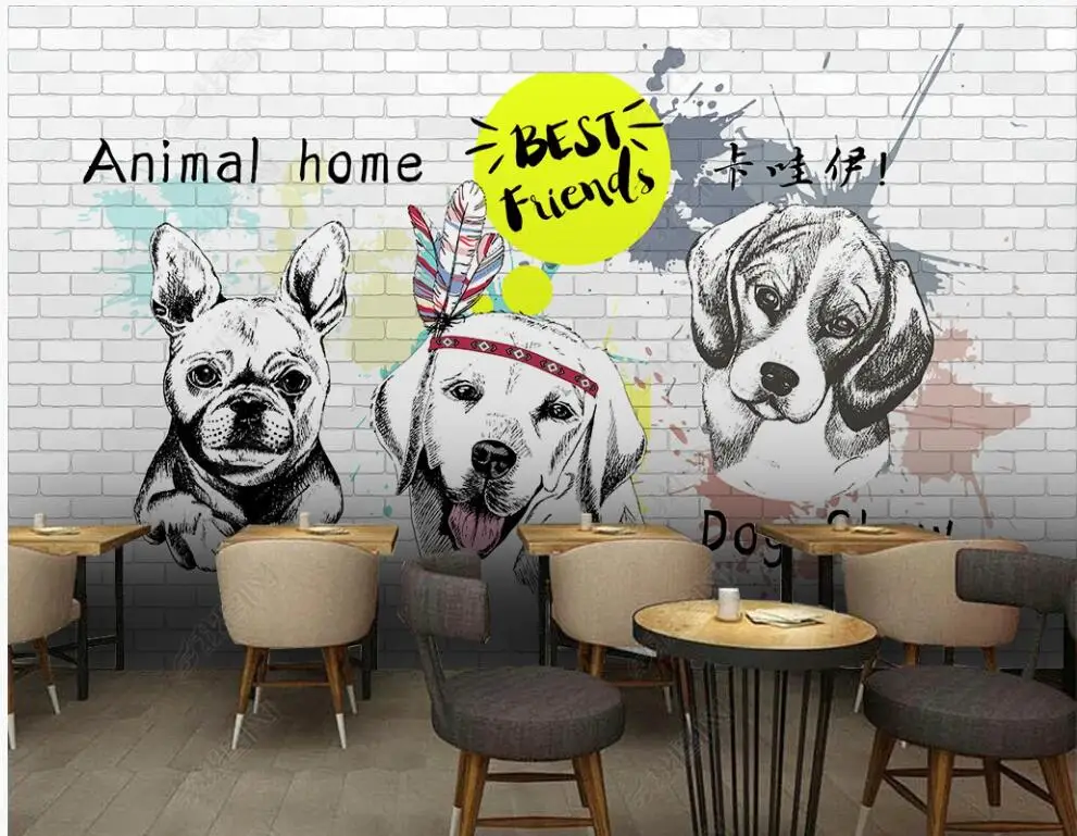 

3D-обои для стен в рулонах, Рисованные вручную обои с изображением кирпичной стены, собаки, гостиной, фотообои на стену, домашний декор 3d