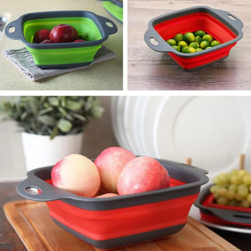 Foldable Fruit Vegetable Washing Basket Strainer Portabl Silicone Colander Collapsible Drainer With Handle Kitchen Tools | Дом и сад