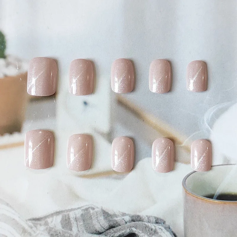 

24pcs Nude Pink Nail Patch Square Head Glue Type Removable Short Paragraph Fashion Manicure Save Time False Nail Patch TO