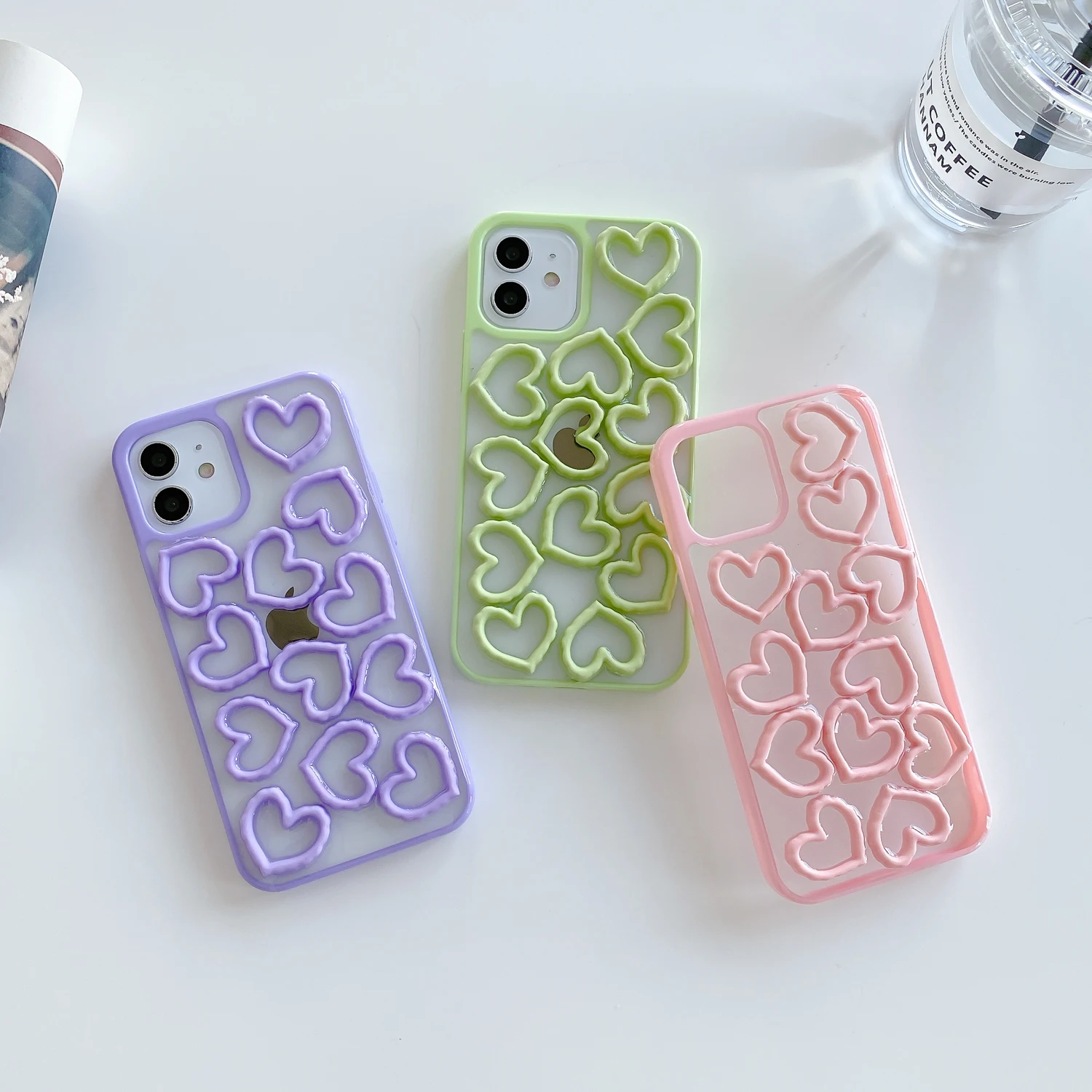 

Shockproof Phone Case for iPhone 13 11 Pro Max 12 Mini SE 2020 7 8 Plus X XS XR Colored Edge Love Pattern Ultra Thin Back Cover