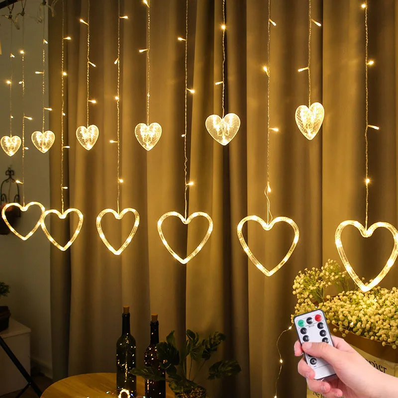 

2.5m ue/eua plug corao em forma de cortina de luz luzes da corda de fadas guirlanda natal ao ar livre para festa de casamento