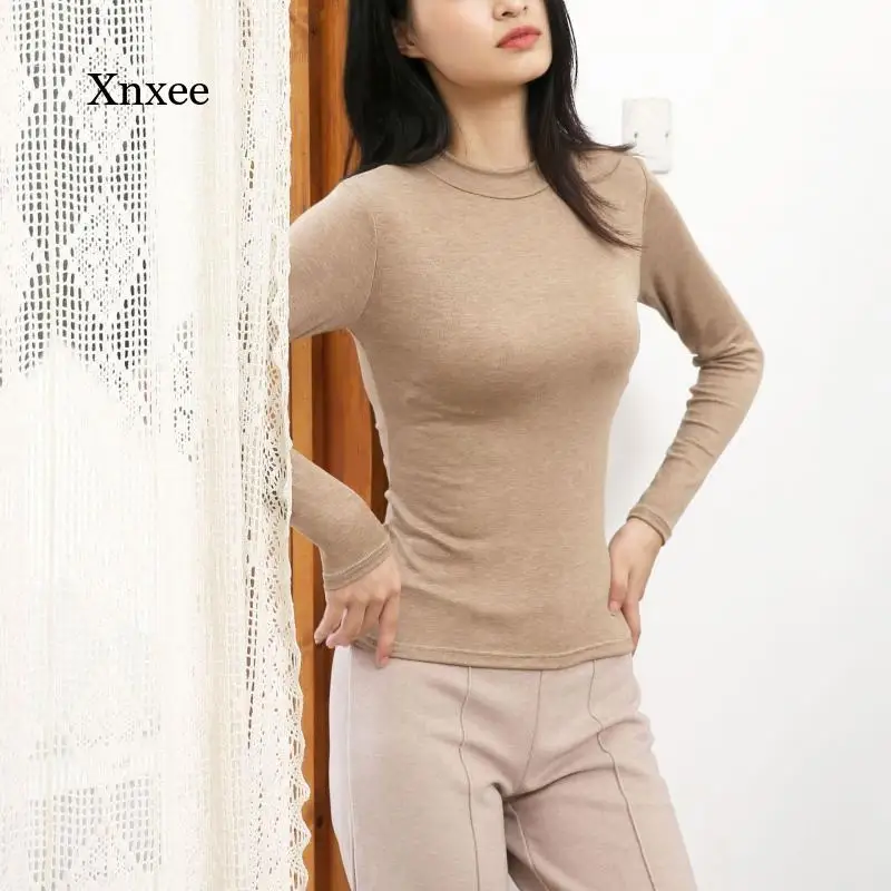 

Однотонная футболка с круглым вырезом, женские пуловеры с длинным рукавом, базовый осенний и весенний сезон, подходящий ко всему простой Пр...