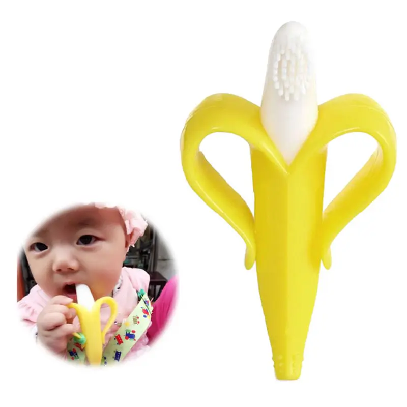 

Baby Silicone Training Toothbrush BPA Free Banana Shape Safe Toddle Teether Chew Toys Teething Ring Gift Infant Baby Chewing