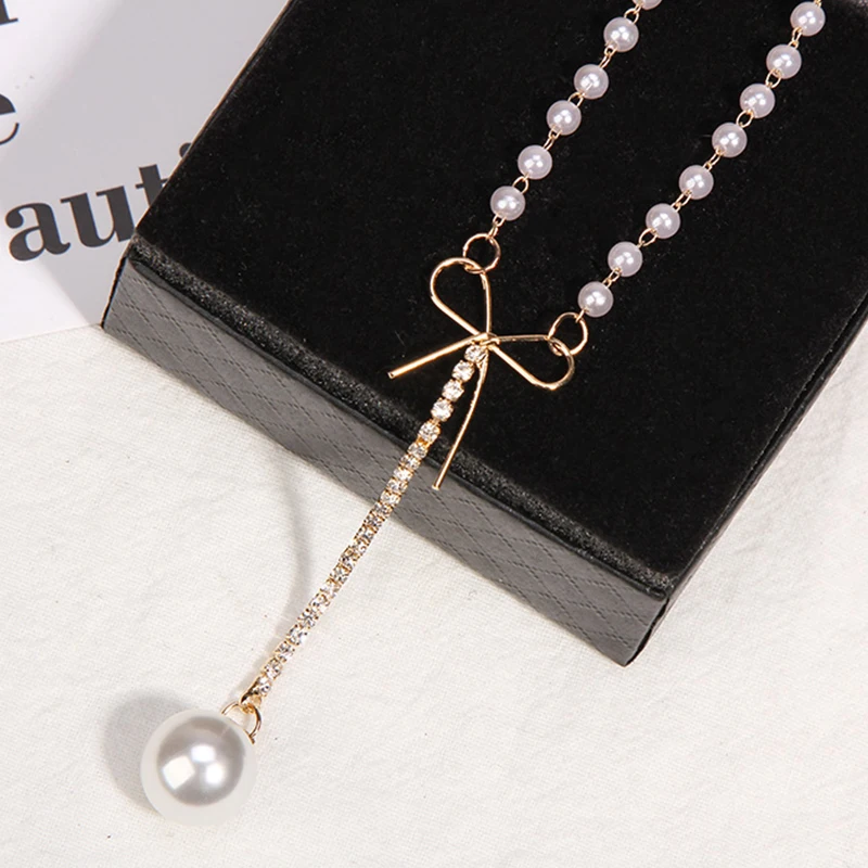 Модный бант золотого цвета жемчужные ожерелья чокер для женщин длинные