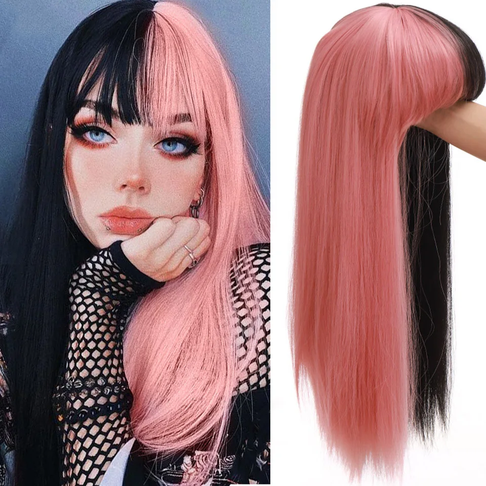 

HOUYAN Косплэй два цвета черный и красный розовый парик длинные прямые волосы парик женский парик натуральный теплостойкость