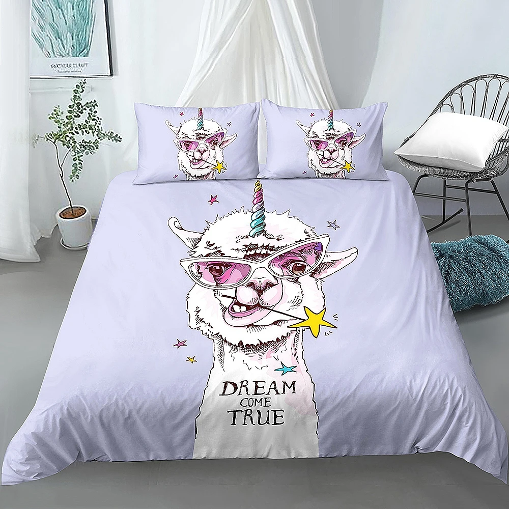 Комплект постельного белья с животными рисунок Альпака пододеяльник перьевое