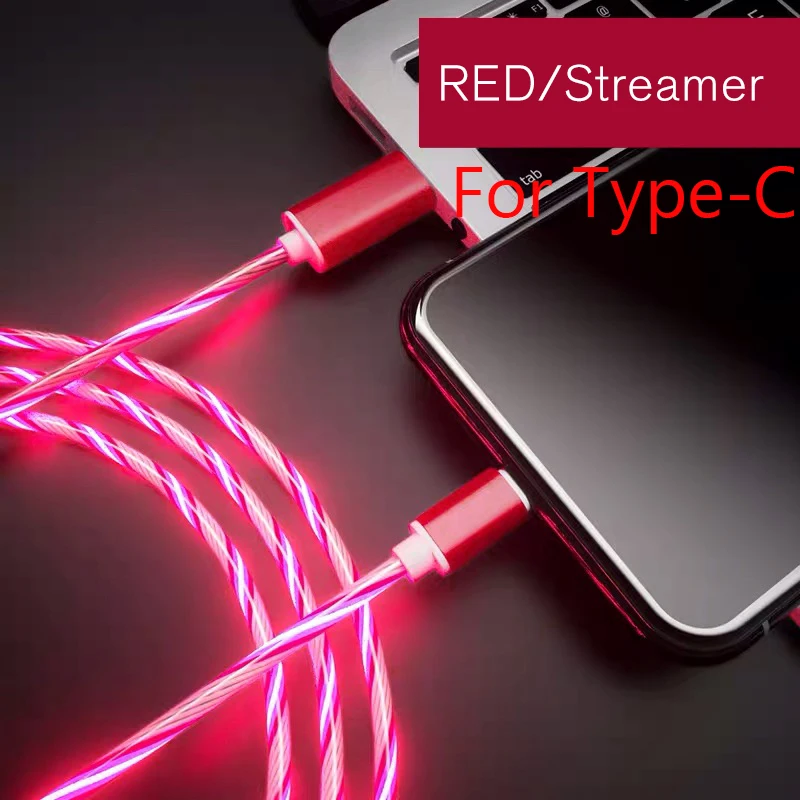 TypeC-Red Стример Быстрая зарядка кабель Micro usb type C USBC для samsung Note10+ зарядка для iPhone линия передачи данных Шнур зарядки светящийся провод - Цвет: TypeC-Red