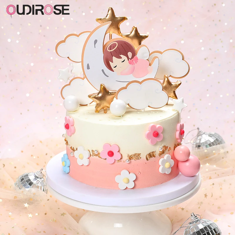 OUDIROSE Star Moon Boy Girl Cake Toppers Acrylic Cloud Cakes Top Flags Decoration Birthday Wedding Baby Shower Party Supplies | Дом и сад