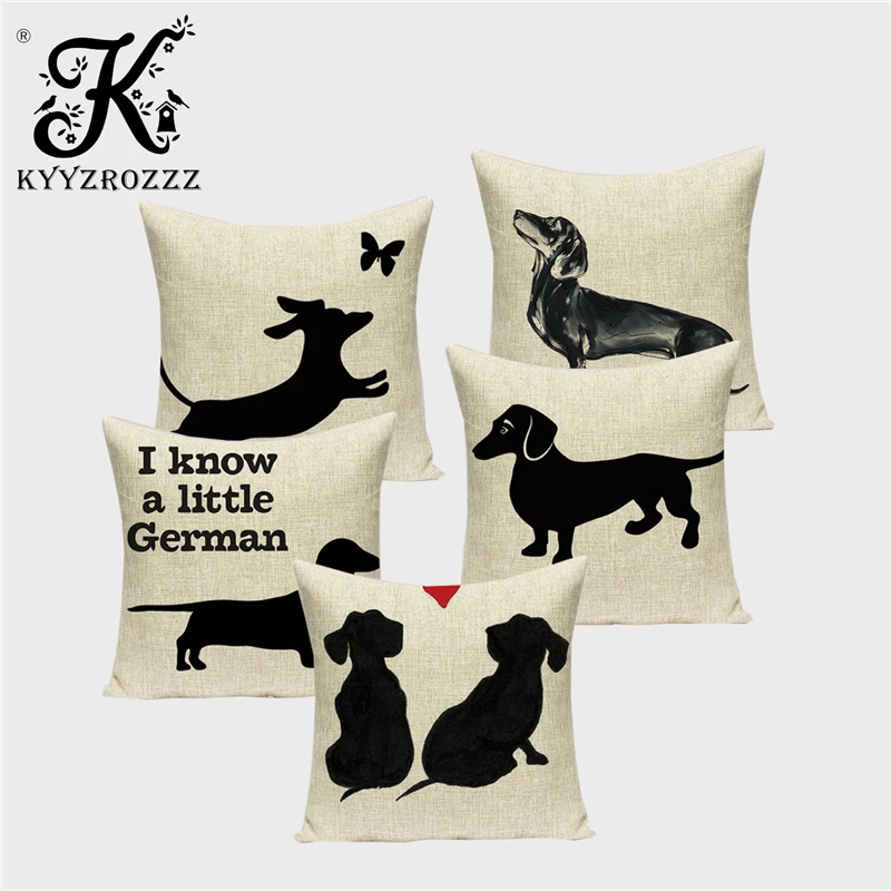 Набор подушек с изображением таксы собаки Льняные декоративные подушки для