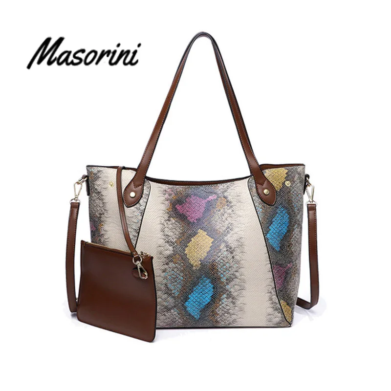 Новые модные сумки через плечо для женщин 2020 Сумка тоут змеиная композитная