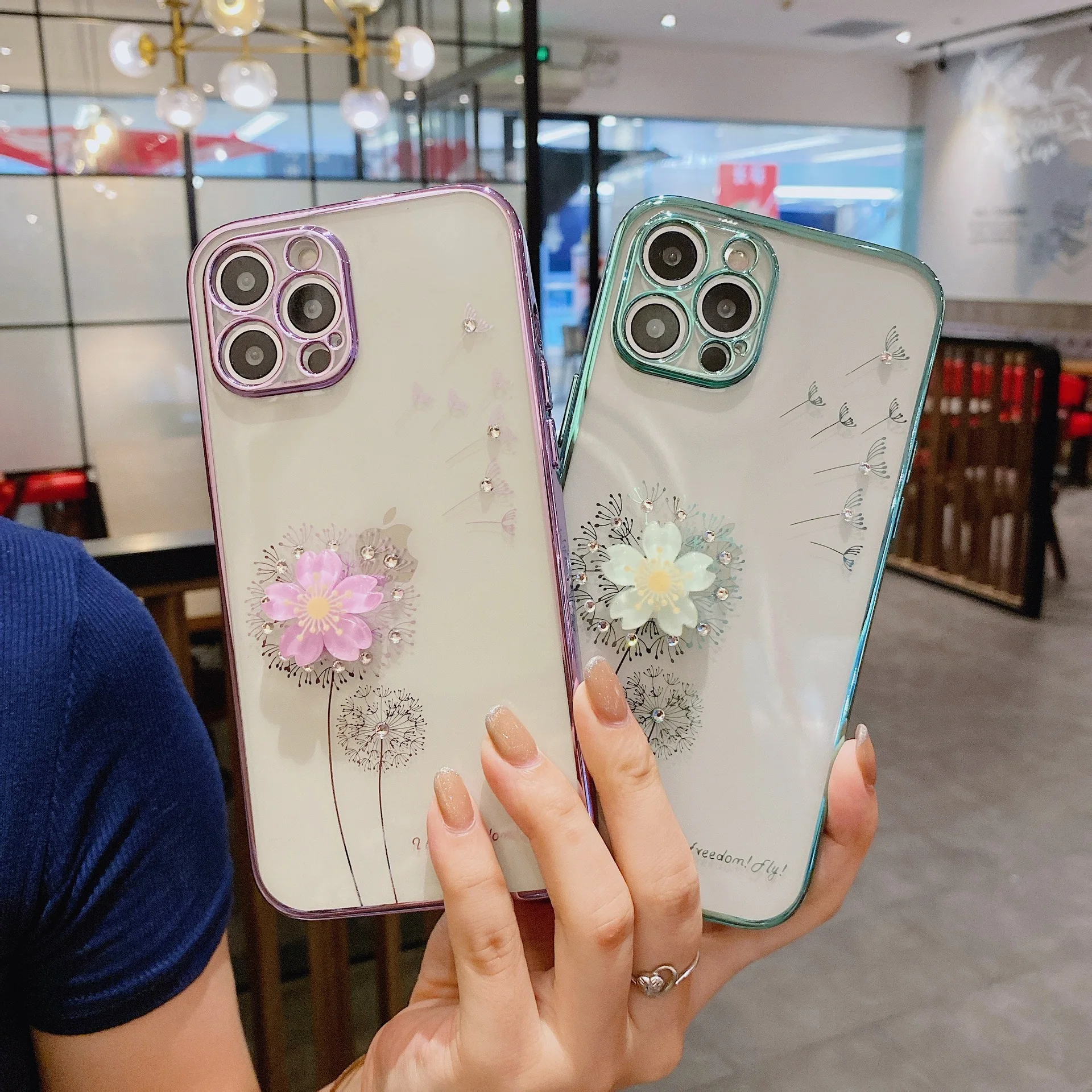 

Dandelion Electroplated Diamond Phone Case Is Suitable For iPhone 12 Pro Max 11 Xs XR 8 Plus Aestheticphone Case