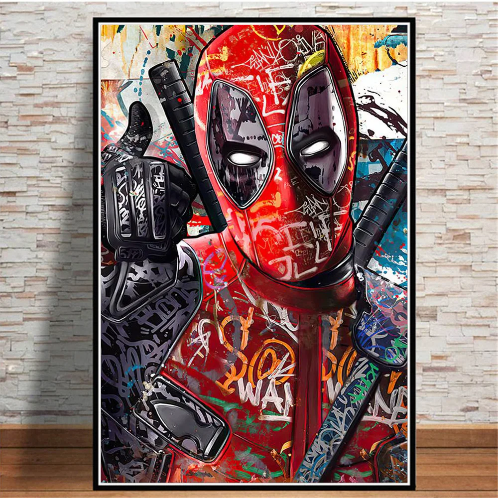

Funny Graffiti Deadpool Canvas Wall Art Marvel Superhero Poster And Prints Abstract Mural Painting For Living Room Decor Picture