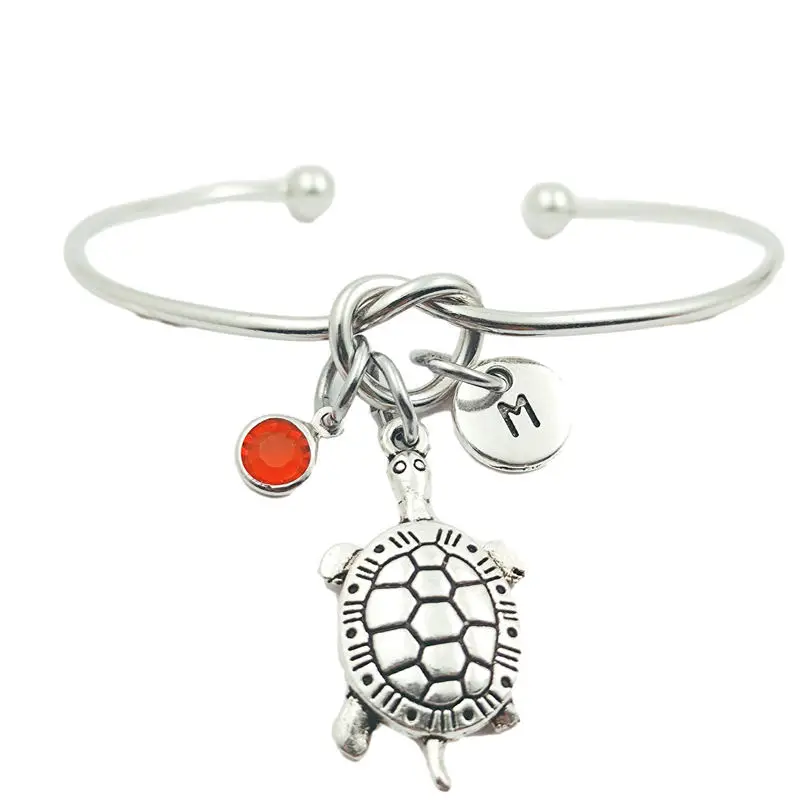 

Sea Turtle Animal Creative Initial Letter Monogram Birthstone Adjustable Bracelet Fashion Jewelry Women Gift Pendant