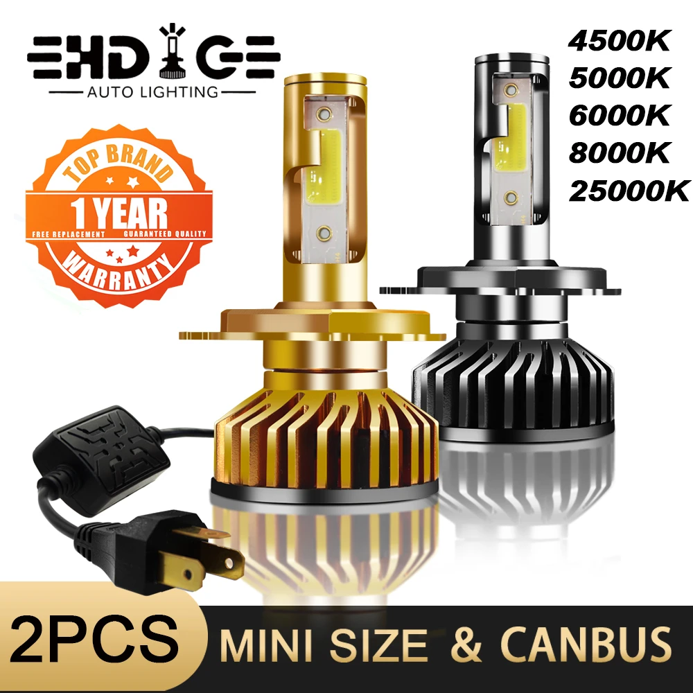 HDXG Mini H4 H7 светодиодный лампада H11 H8 H1 H3 9005 9006 Luces светильник для авто лампы 16000LM 4300K