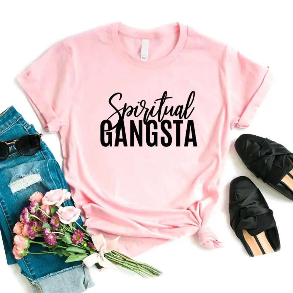 

2021 New Spiritual Gangsta Print Women Tshirts Cotton Casual Funny t Shirt For Lady Top Tee Hipster 6 Color