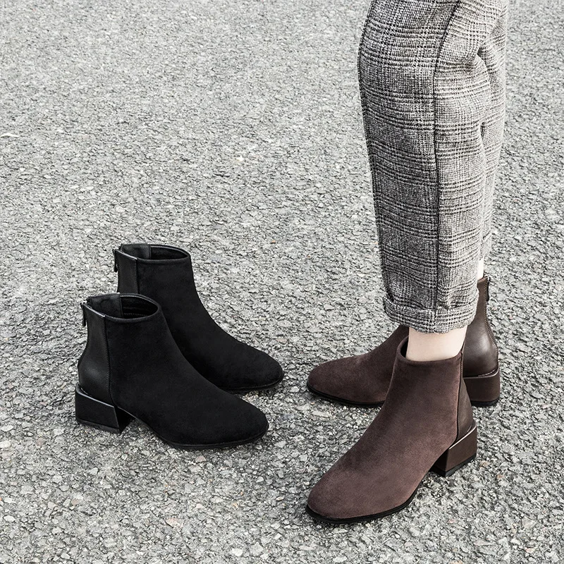 Plus Size Ankle Boots for Women Chunky Heels Casuales Fashion British Style Retro High Top Boots Women Brown Black Boots Western