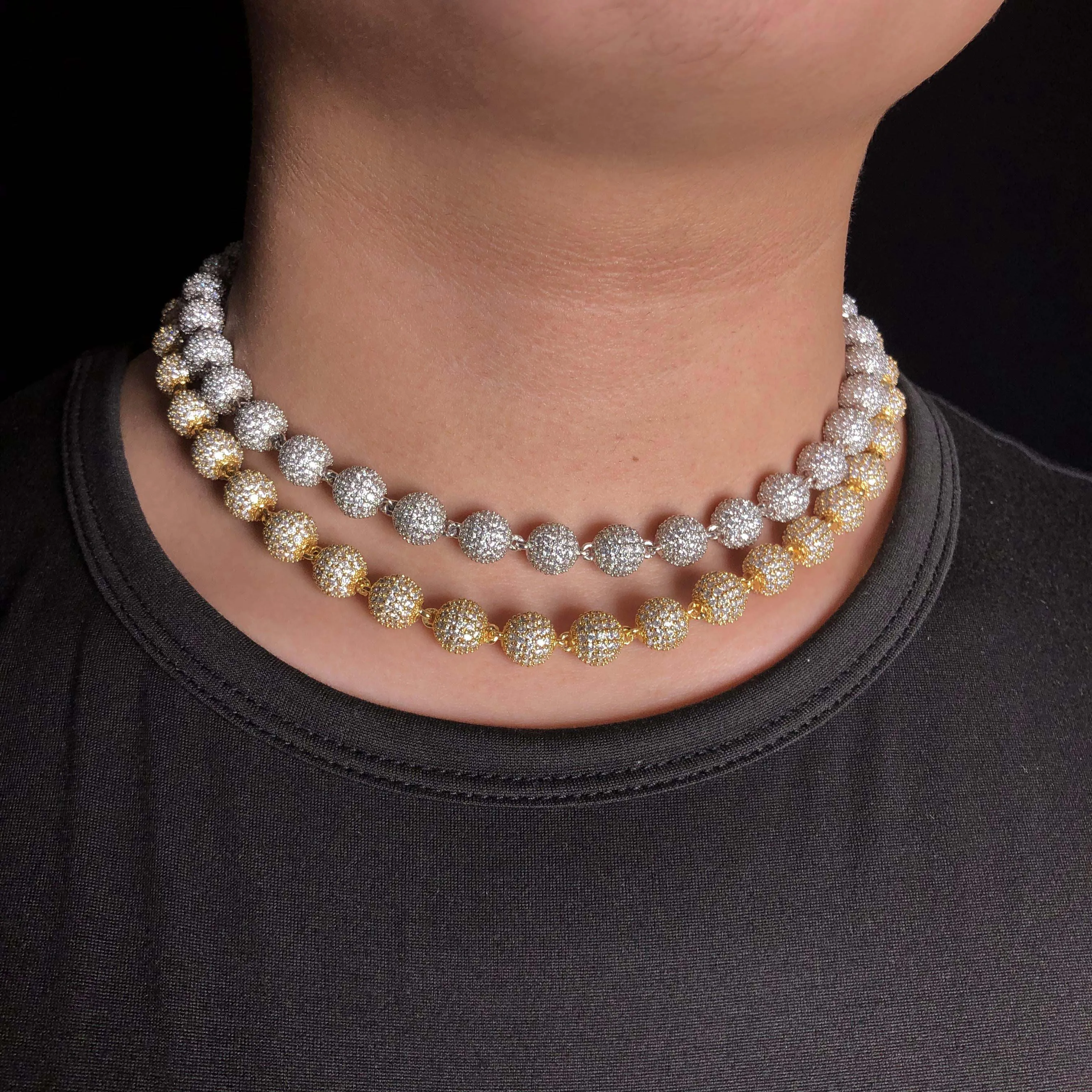 hip hop jewelry gold and white Iced Ball Chain | Necklace