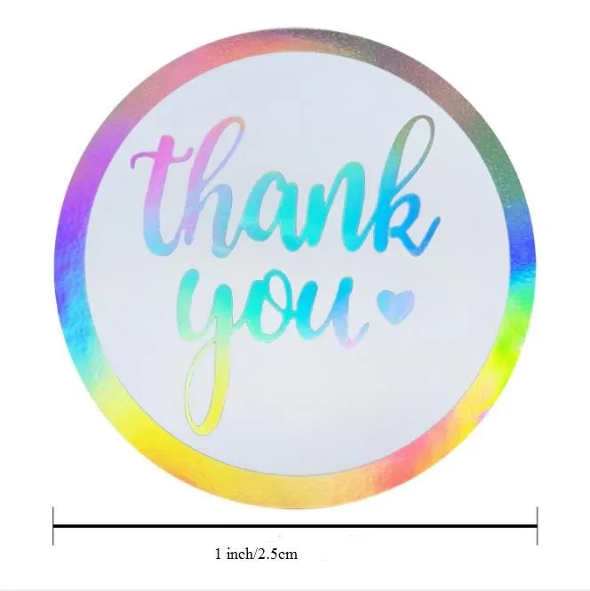 

Rainbow Laser Thank You Stickers Roll 500pcs 1 inch White Thank You Small Business Sticker for Crafts ,Gift Packaging