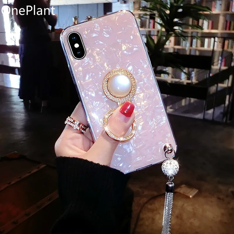 Роскошный Блестящий 3D жемчужный держатель с кисточками мраморный чехол для Samsung