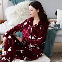 autumn winter flannel pajama set for women coral fleece 2 pieceset thick warm home suit plus size sleepwear soft nightwear