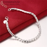 pure silver 925 bracelets for women men 4mm twisted chain bracelet wristband pulseira fashion jewelry accessories bijoux