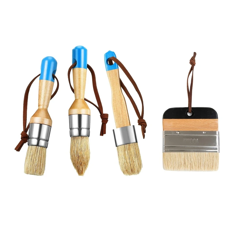 

4 Pieces Chalk and Wax Paint Brushes Bristle Stencil Brushes Including Flat Pointed and Round Chalked Paint Brushes
