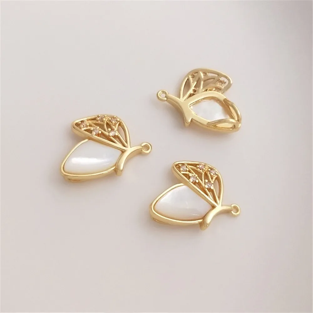 

Set natural seashells 14K gold color butterfly hanging DIY accessories pendant accessories necklace accessories