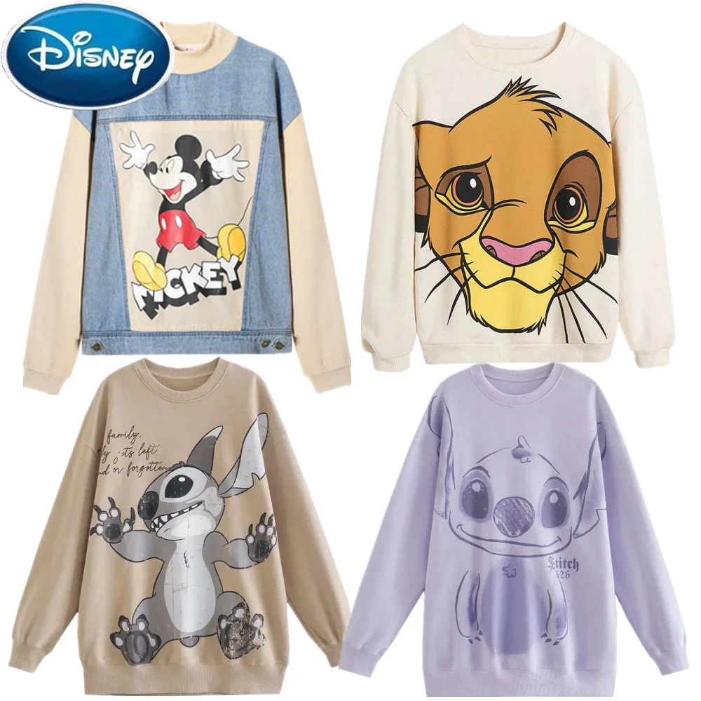 

Женские свободные кофты с длинным рукавом, модные кофты с мультипликационным принтом Микки Маус Бэмби олень кролик принцесса, Харадзюку