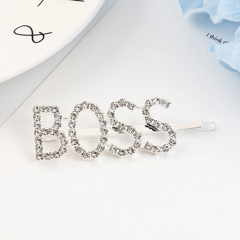 Модные 1 шт. Стразы с буквами, заколка для волос с уникальным знаком BOSS для женщин, заколка для волос с кристаллами, аксессуар для волос с буквами, ювелирные изделия для волос