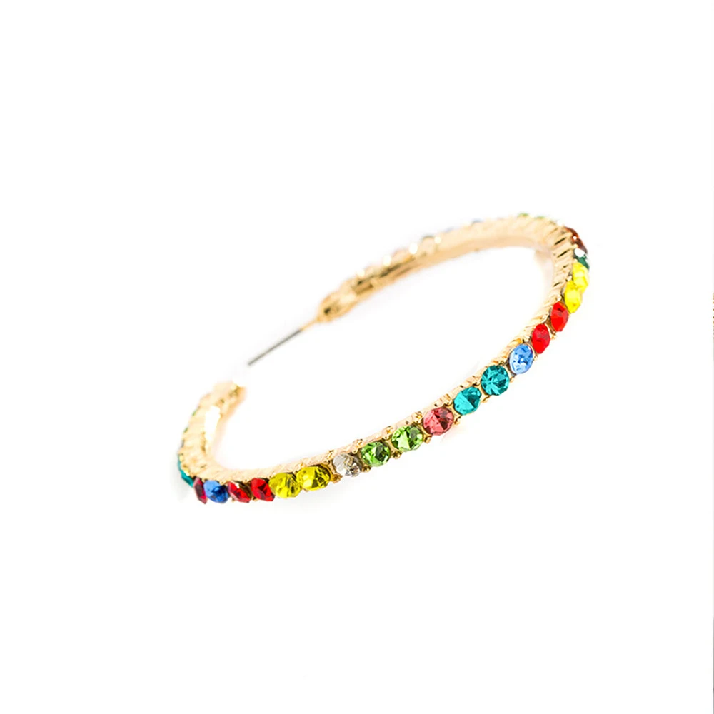 Luxurious MultiColor simple Round Stud Earrings full pave Rainbow colorful crystal Zircon Stone Earring for Women Trendy Jewelry