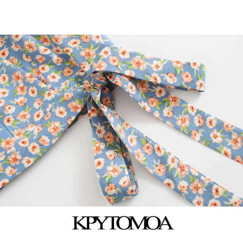 Женская укороченная блузка KYOTOMOA винтажный буф топ с цветочным принтом завязками
