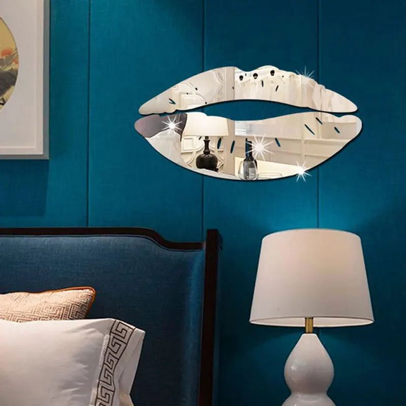 Акриловая зеркальная декоративная наклейка губы поцелуй кристалл 3D Наклейка на