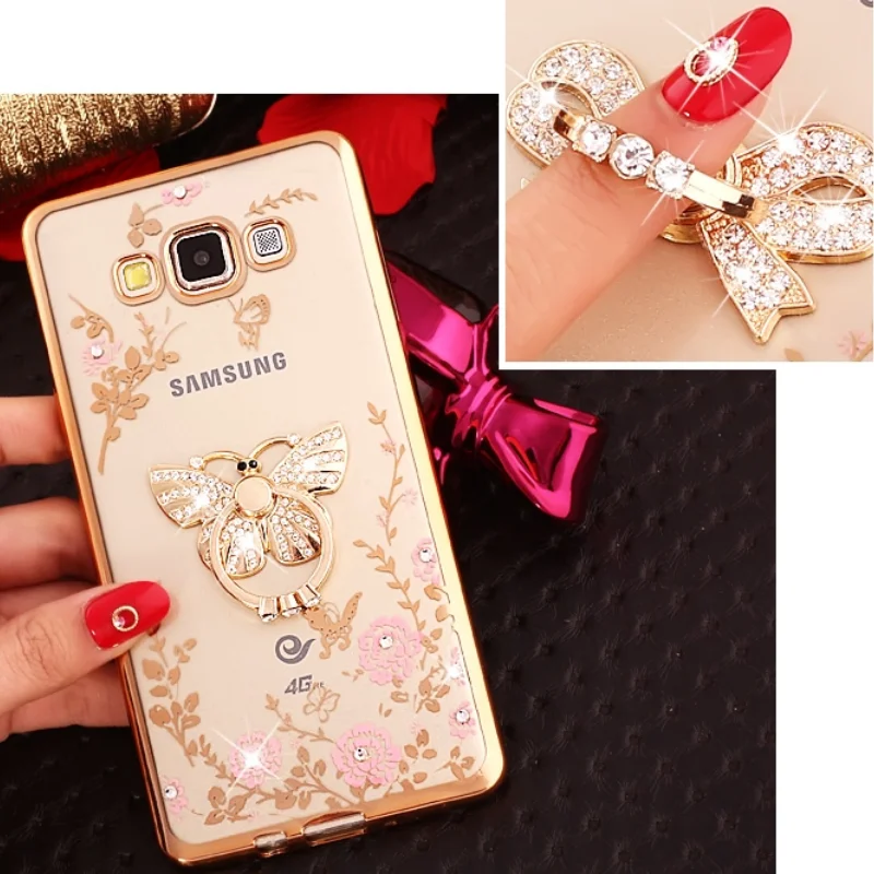 Роскошный чехол для телефона из мягкого термопластика с кристаллами кольцо