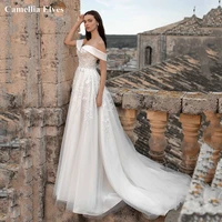 romantic lace appliques wedding dress off the shoulder tulle a line bride dresses sweep train bridal gowns vestidos de novia