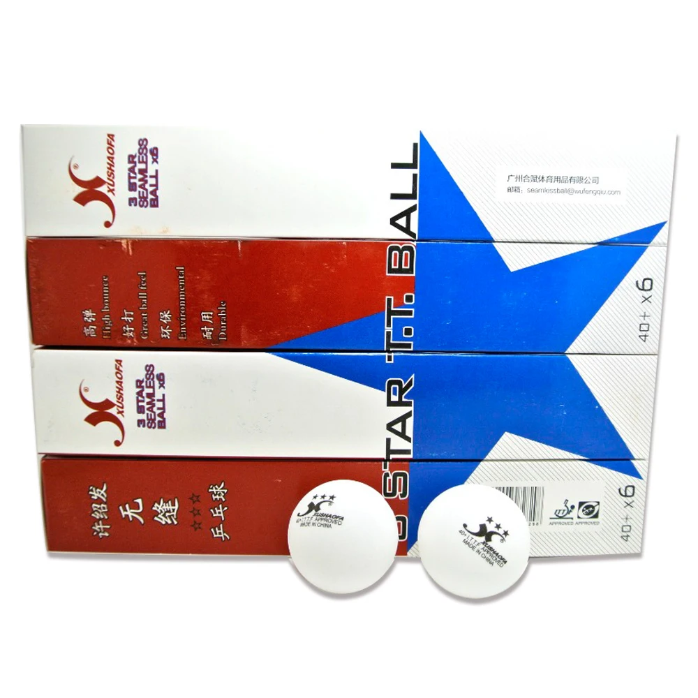 Оптовая продажа ITTF Apprved XUSHAOFA 3 Star 40 + новый материал бесшовный PP мяч для