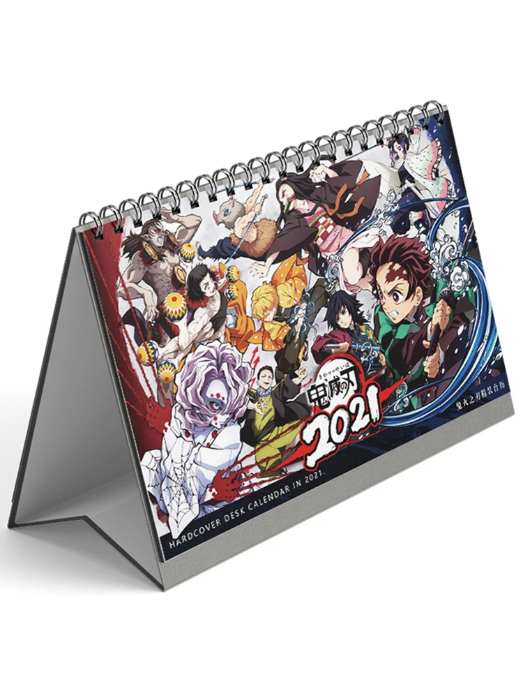 

2021 Cute Cartoon Demon Slayer Table Calendars Desk Coil Calendar DIY Memo Pad