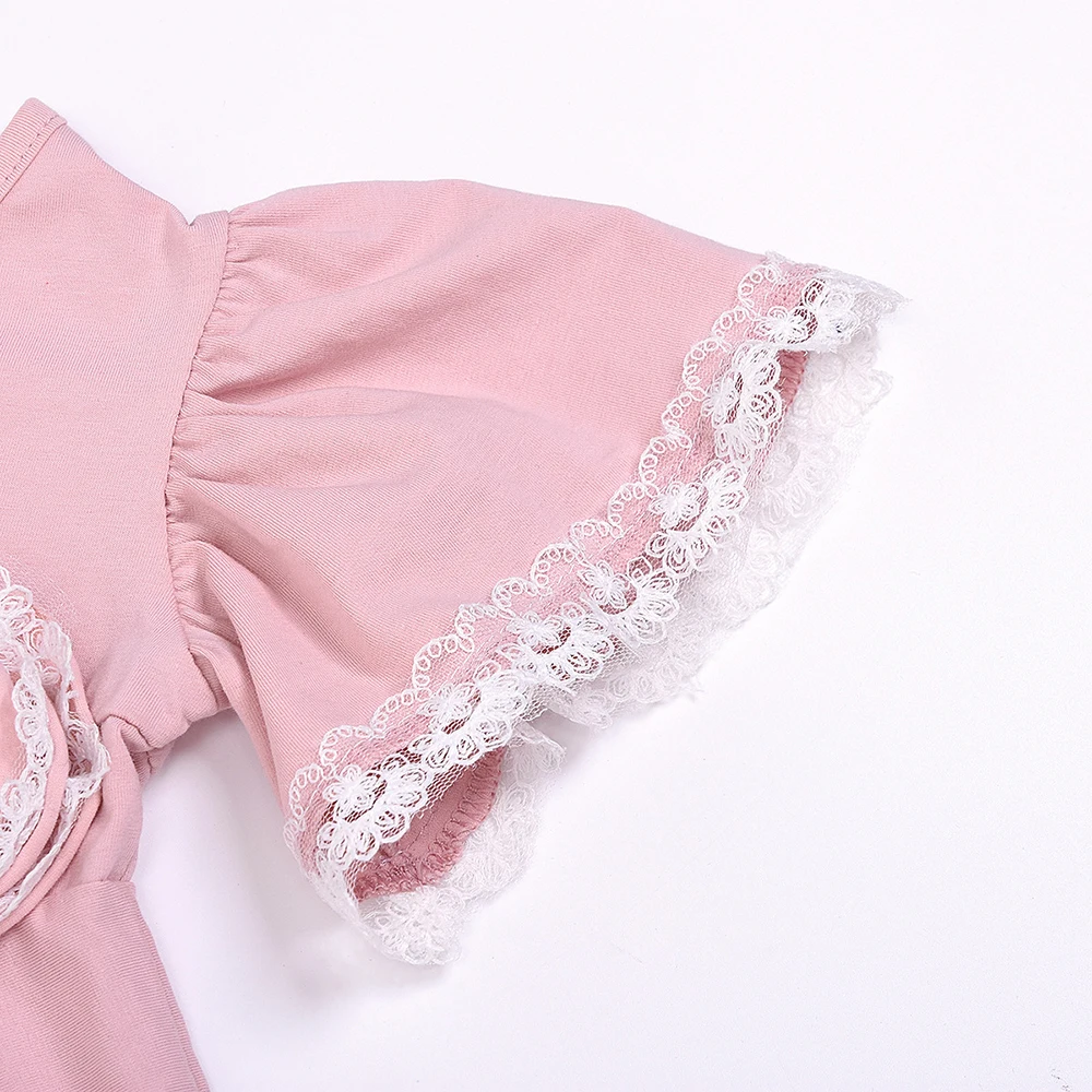 Платье для девочек эластичное кружевное розовое платье принцессы с короткими рукавами кружевные Детские платья для девочек, платье принцессы летнее платье