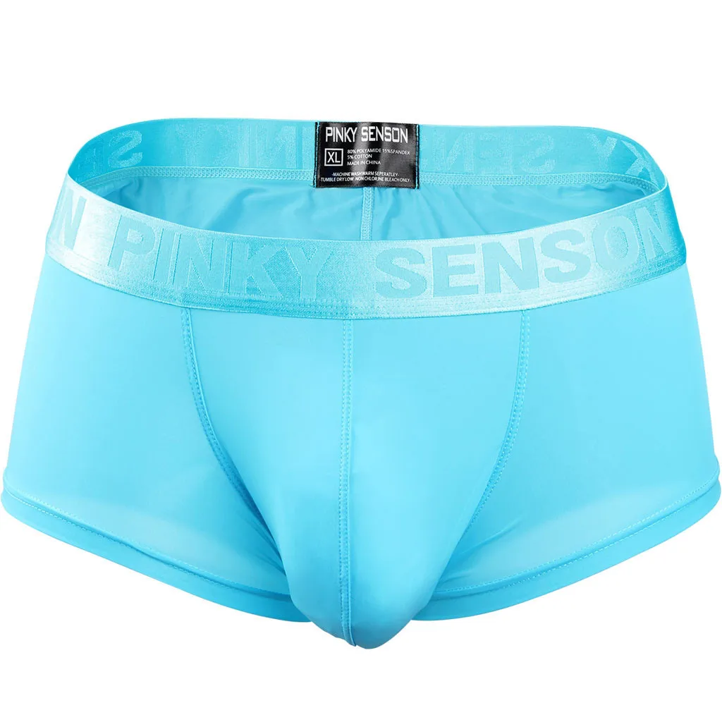 Light Blue Men Solid Color Underwear Boxer knickers Shot Pouch Ultra-thin Underpants Boxer Underpants Men Underwear Soft Cotton Calvin Boxe - Color: Light Blue