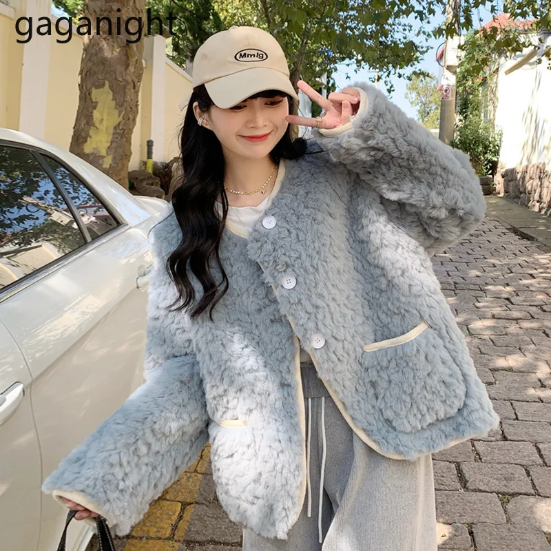 

Gaganight Women Fur Plush Fleece Jacket 2021 Autumn Winter New Korean Chic Sweet Gentle Style Female Loose Thick Chic Solid Top