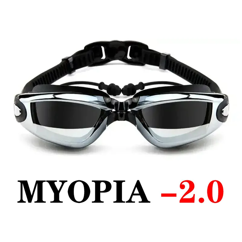 Myopia -2.0 (Black) Очки для плавания для близорукости, оптические, водонепроницаемые, анти-противотуманные, УФ-защита, по рецепту, для плавания, для взрослых, для мужчин, женщин, для молодежи, для детей - Цвет: Myopia -2.0 (Black)