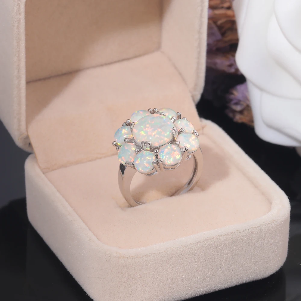 Кольца CiNily White Created Fire Opal посеребренное кольцо с цветком для женщин оптовая