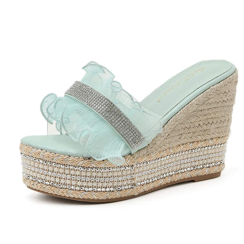 

Wedges Heel Women Sandals Rhinestone High Heel Slipper Shoes Size 34-40