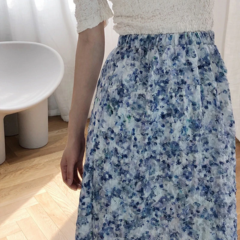 

Pleated Floral A-Line Skirt Women'S Vintage Oil Painting Texture Skirt Woman Fashion Loose Tight Waist Skirt Women Summer 2021