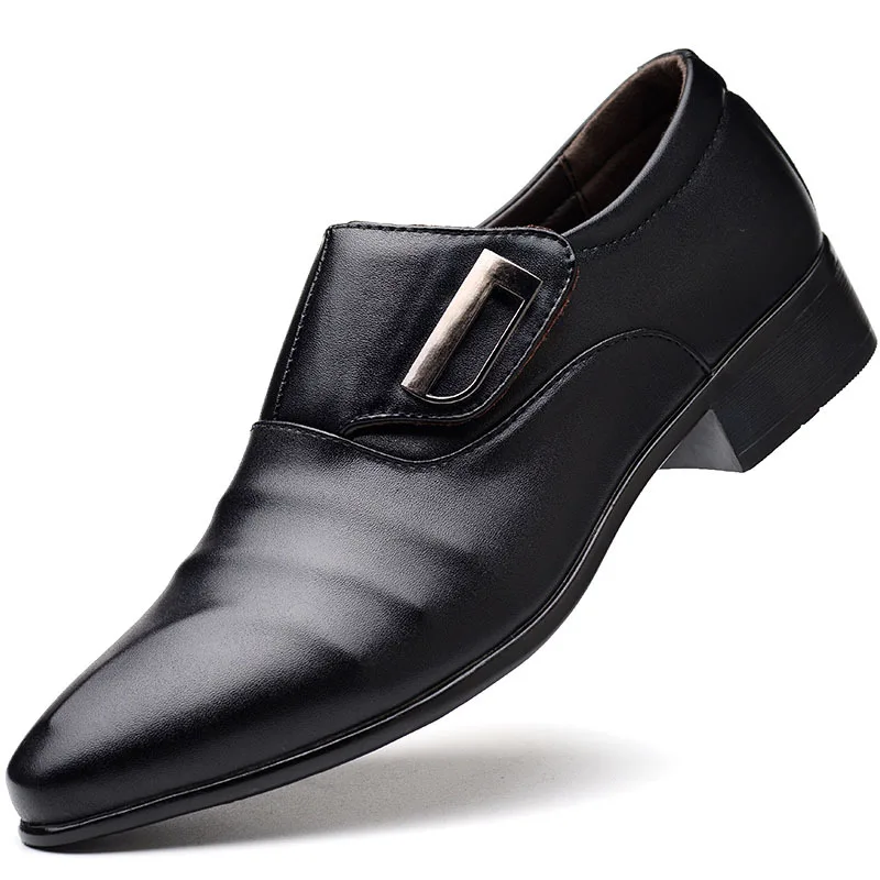 

Мужские деловые кожаные туфли, коричневые классические туфли в британском стиле, с острым носком, на плоской подошве, оксфорды для свадьбы, ...