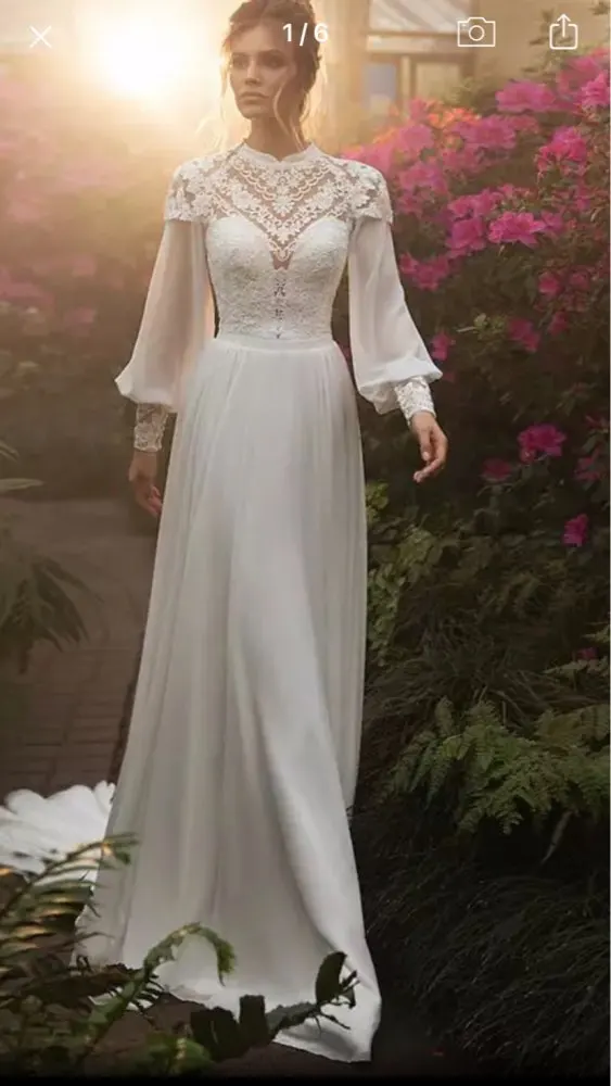 

Элегантное шифоновое кружевное свадебное платье Verngo в стиле бохо, Пляжное Платье с пышными длинными рукавами и квадратным вырезом, садовое ...