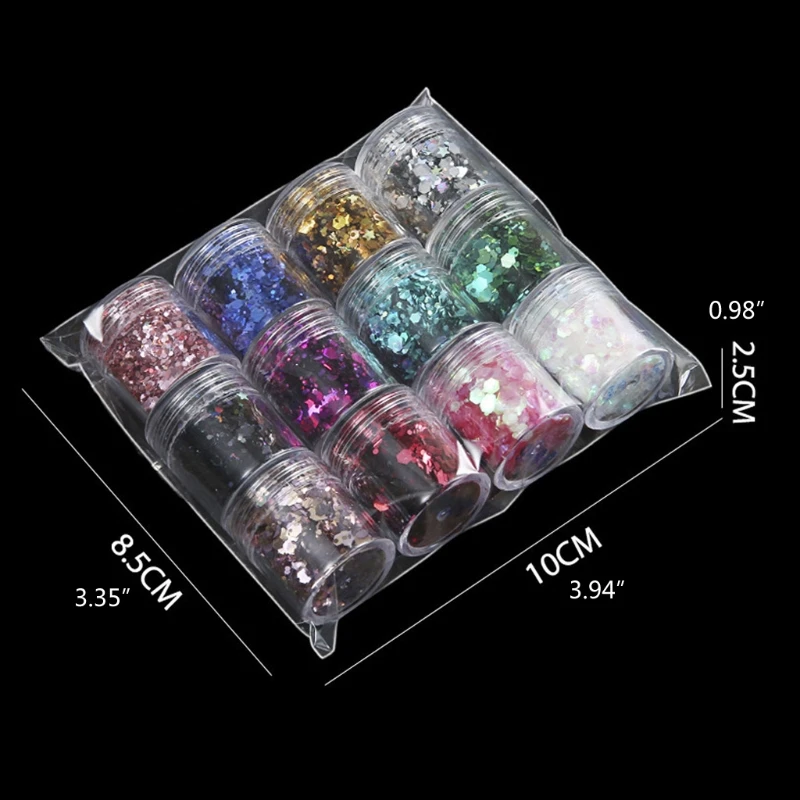 

12 Colors Mixed Holographic Chunky Glitter Face Body Eye Hair Nail Resin Sequins J78F