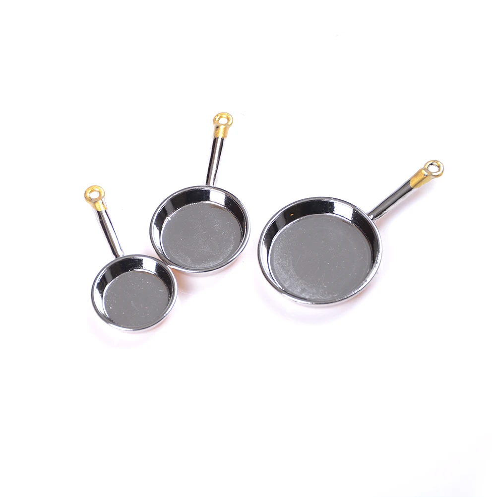 

3pcs Dollhouse Miniature Metal Frypan Frying Pans Cooking Pot Cookware Kitchen Toys Accessory