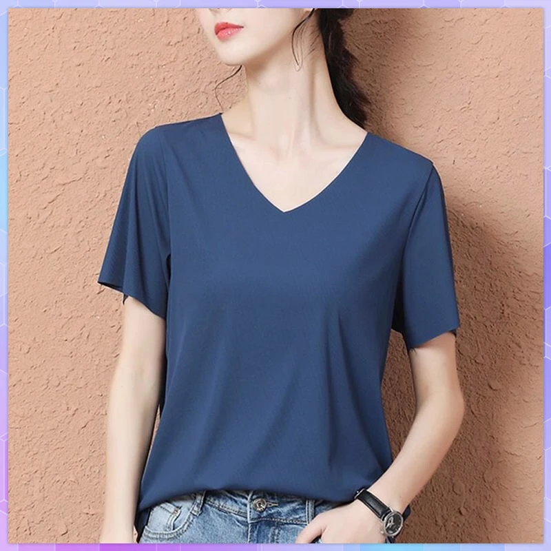 

Solid Ice Silk Oversized T-shirt Top Women's Tee Shirt Short Sleeve T-shirts Female No Trace White Tops For Summer Woman Clothes