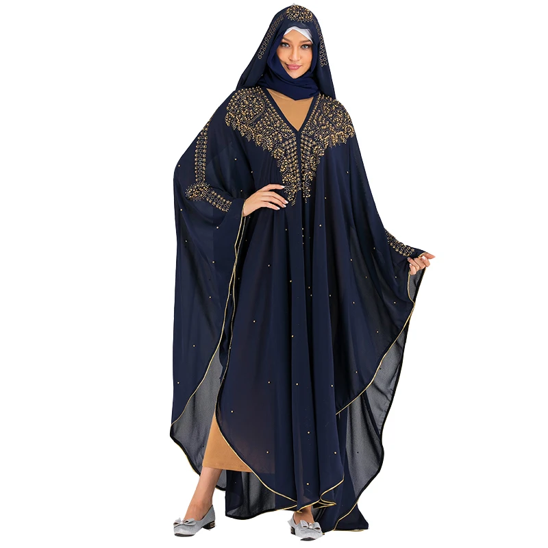 Dark blue cardigan Открытый Дубай abaya кимоно кардиган турецкий хиджаб мусульманское платье исламское одежда для Женский Восточный халат Caftan халат Musulman Djelaba Femme - Цвет: Dark blue cardigan